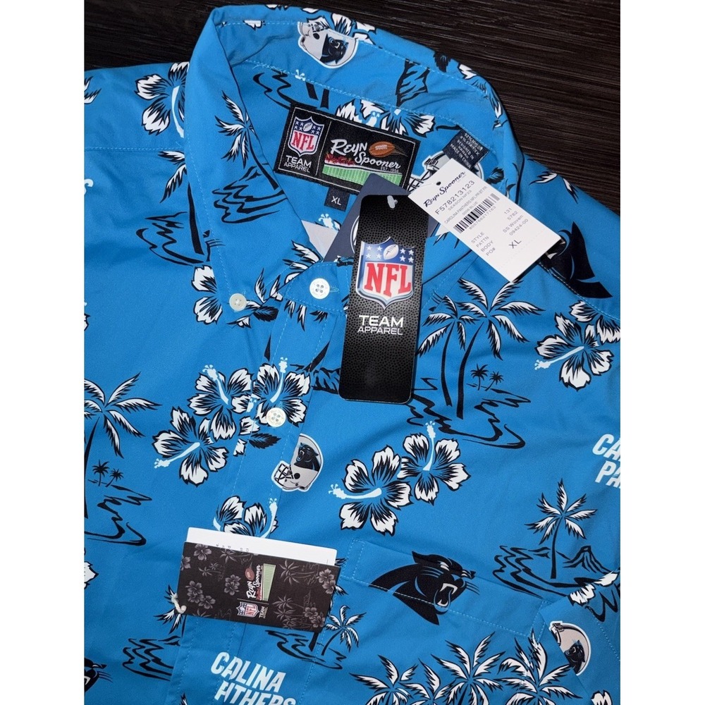 New Reyn Spooner Carolina Panthers Kekai Blue Hawaiian Button Up Shirt XL - Picture 1 of 8